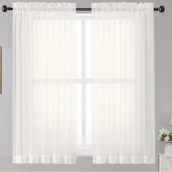 Owenie 2 Ivory Curtains 42” x 45” Voile Sheer White Curtains - Picture 1 of 4
